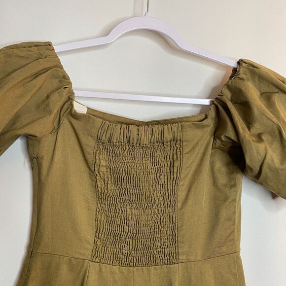 Zara Woman Off-the-Shoulder Poof Sleeve Green Button Detail Dress Size S - Picture 7 of 16